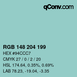 Color code: RGB 148 204 199 | qconv.com