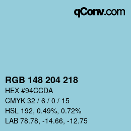 Color code: RGB 148 204 218 | qconv.com