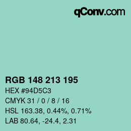 Color code: RGB 148 213 195 | qconv.com