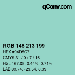 Color code: RGB 148 213 199 | qconv.com