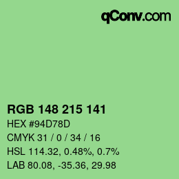 Color code: RGB 148 215 141 | qconv.com