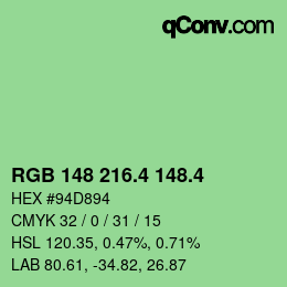 カラーコード: RGB 148 216.4 148.4 | qconv.com