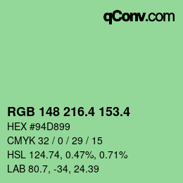カラーコード: RGB 148 216.4 153.4 | qconv.com