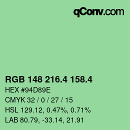 カラーコード: RGB 148 216.4 158.4 | qconv.com