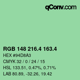 カラーコード: RGB 148 216.4 163.4 | qconv.com