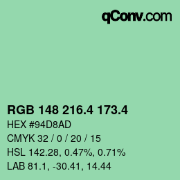 カラーコード: RGB 148 216.4 173.4 | qconv.com