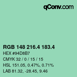 カラーコード: RGB 148 216.4 183.4 | qconv.com