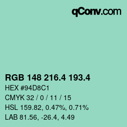 カラーコード: RGB 148 216.4 193.4 | qconv.com