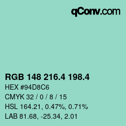カラーコード: RGB 148 216.4 198.4 | qconv.com