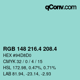 カラーコード: RGB 148 216.4 208.4 | qconv.com