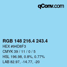 カラーコード: RGB 148 216.4 243.4 | qconv.com