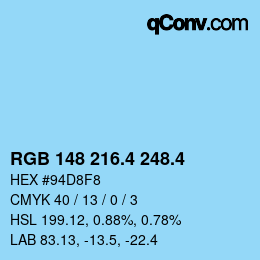 カラーコード: RGB 148 216.4 248.4 | qconv.com