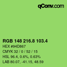 カラーコード: RGB 148 216.8 103.4 | qconv.com