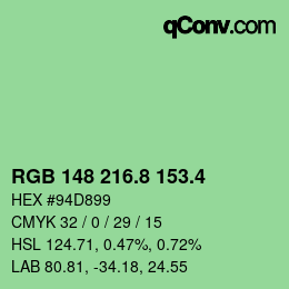カラーコード: RGB 148 216.8 153.4 | qconv.com