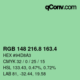 カラーコード: RGB 148 216.8 163.4 | qconv.com