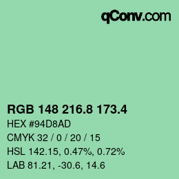 カラーコード: RGB 148 216.8 173.4 | qconv.com