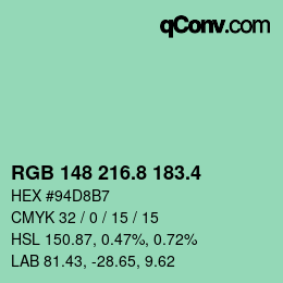 カラーコード: RGB 148 216.8 183.4 | qconv.com