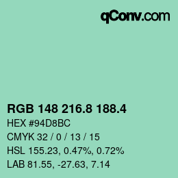 カラーコード: RGB 148 216.8 188.4 | qconv.com