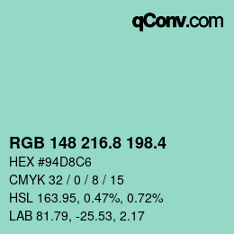 カラーコード: RGB 148 216.8 198.4 | qconv.com