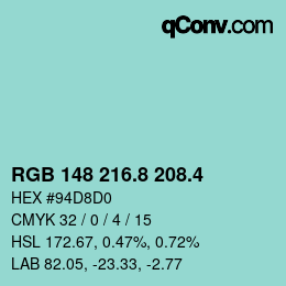 カラーコード: RGB 148 216.8 208.4 | qconv.com