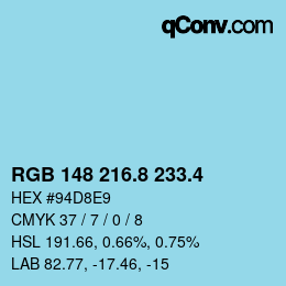 カラーコード: RGB 148 216.8 233.4 | qconv.com