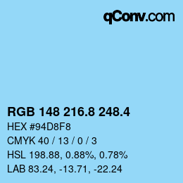カラーコード: RGB 148 216.8 248.4 | qconv.com