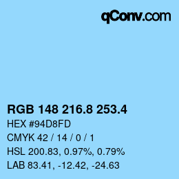 カラーコード: RGB 148 216.8 253.4 | qconv.com