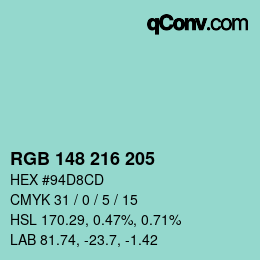 Color code: RGB 148 216 205 | qconv.com