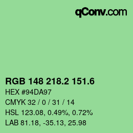 カラーコード: RGB 148 218.2 151.6 | qconv.com