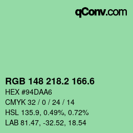カラーコード: RGB 148 218.2 166.6 | qconv.com