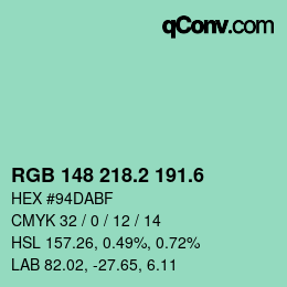 カラーコード: RGB 148 218.2 191.6 | qconv.com