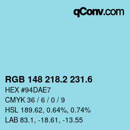 カラーコード: RGB 148 218.2 231.6 | qconv.com