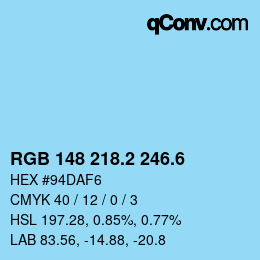 カラーコード: RGB 148 218.2 246.6 | qconv.com