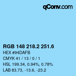 カラーコード: RGB 148 218.2 251.6 | qconv.com