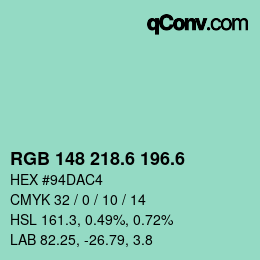 カラーコード: RGB 148 218.6 196.6 | qconv.com