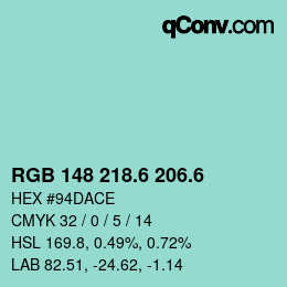 カラーコード: RGB 148 218.6 206.6 | qconv.com