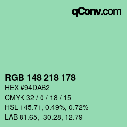 Color code: RGB 148 218 178 | qconv.com