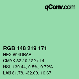 Color code: RGB 148 219 171 | qconv.com