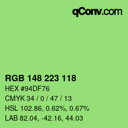 Color code: RGB 148 223 118 | qconv.com