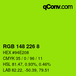 Color code: RGB 148 226 8 | qconv.com