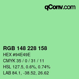 Color code: RGB 148 228 158 | qconv.com