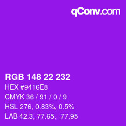 Color code: RGB 148 22 232 | qconv.com