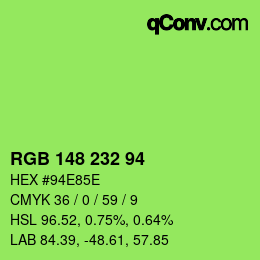Color code: RGB 148 232 94 | qconv.com