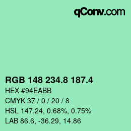 カラーコード: RGB 148 234.8 187.4 | qconv.com