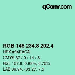 カラーコード: RGB 148 234.8 202.4 | qconv.com