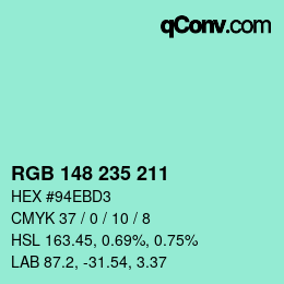 カラーコード: RGB 148 235 211 | qconv.com