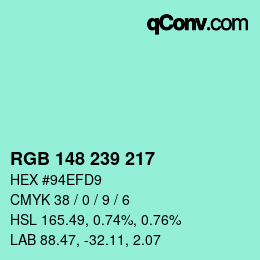 Color code: RGB 148 239 217 | qconv.com
