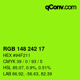 Color code: RGB 148 242 17 | qconv.com