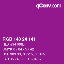 カラーコード: RGB 148 24 141 | qconv.com