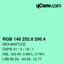 カラーコード: RGB 148 252.8 206.4 | qconv.com